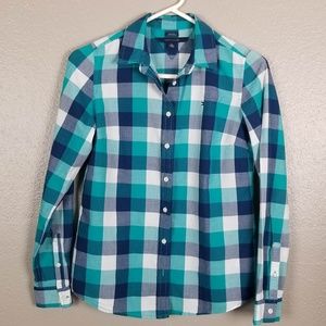 Tommy Hilfiger Blue Turquoise Plaid Shirt XS
